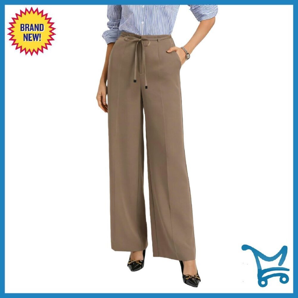 High Waisted Wide Leg Work Pants with Pockets, Polyester Blend